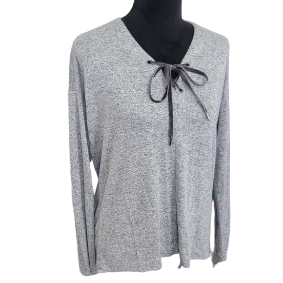 Rails Leigh Heathered Gray Lace-up LS Plush Knit Sweater Size Small - Picture 4 of 8